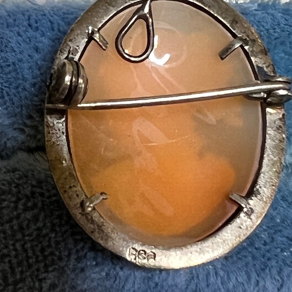 Antique Cameo Pendant/Brooch Combo 800 silver Marcasite Carved Shell Oval - Picture 6 of 6